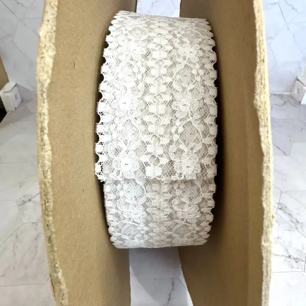 Vintage White Floral Lace Trim Spool 50% Left 2-3/8in Bulk Bridal Sewing Craft